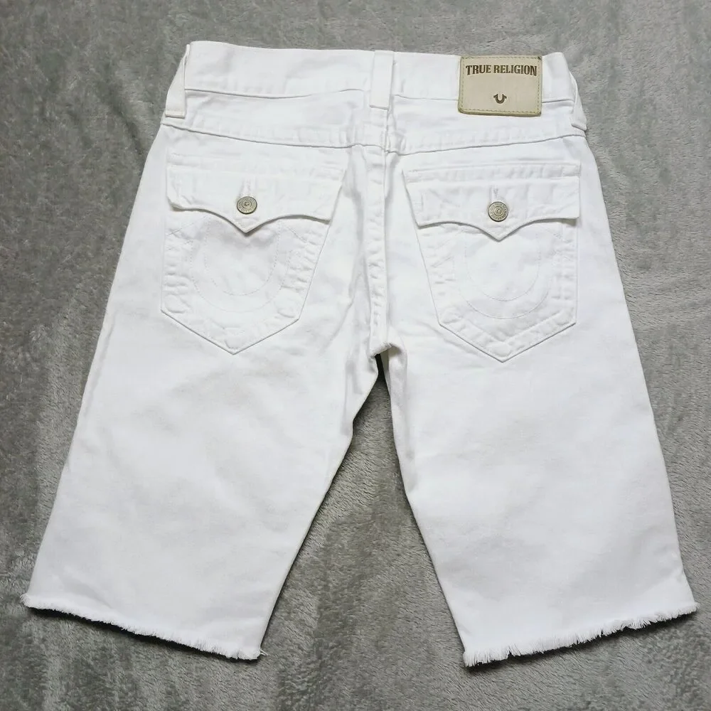 True Religion Ricky W/Flap Men's White Relaxed Straight  Denim Shorts Size 30